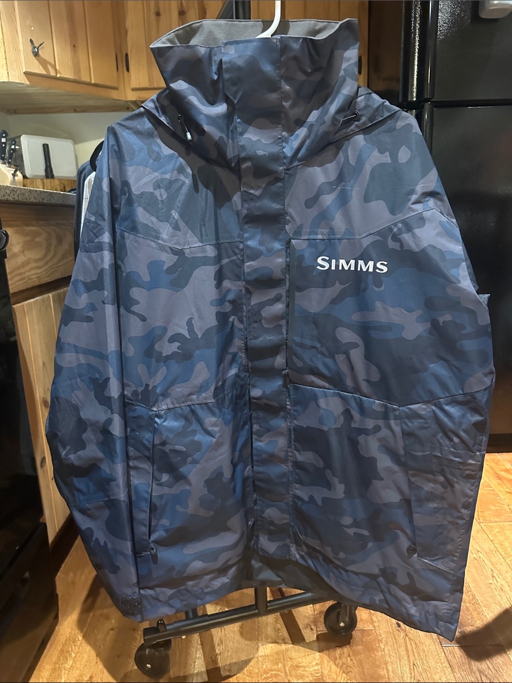 Simms Blue Navy Camo Rain Jacket with Hood